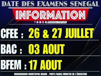 Les dates des examens fixées Au Sénégal 